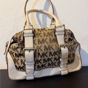 Michael Kors Brown MK Logo Satchel with Cream Trim